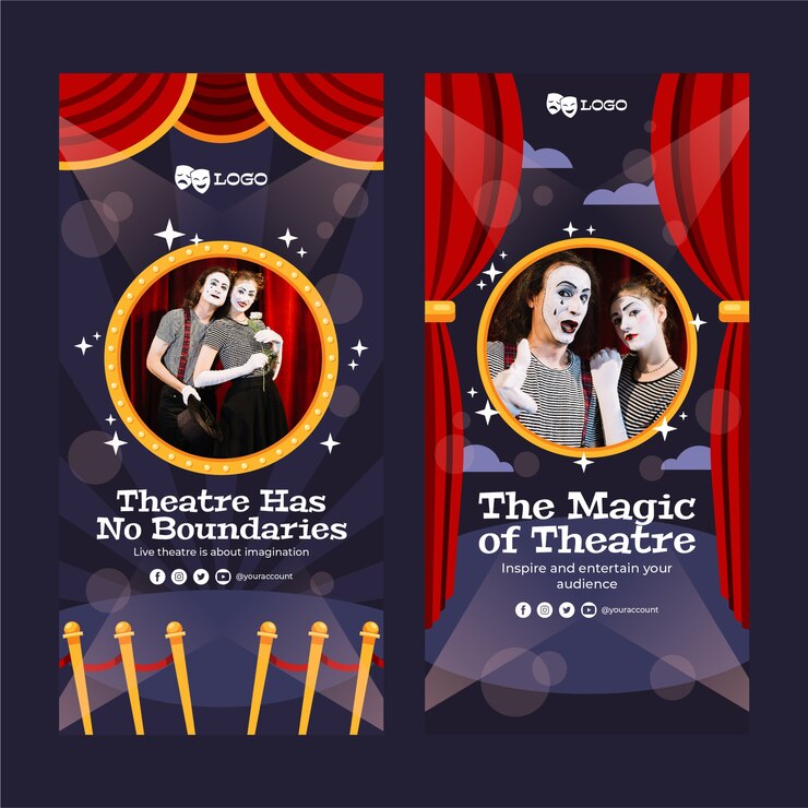 Vector gratuito banner vertical de espectáculo de teatro de diseño plano