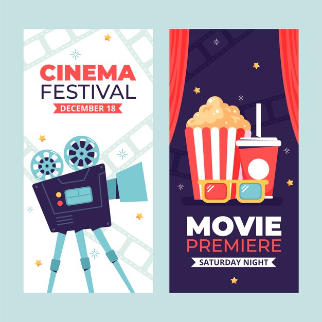 Banner vertical del festival de cine de diseño plano