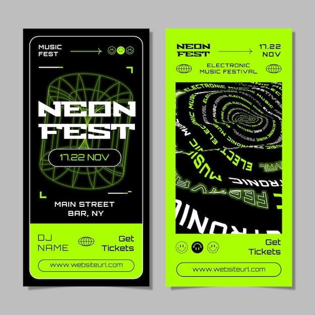 Banner vertical del festival de música electrónica de diseño plano
