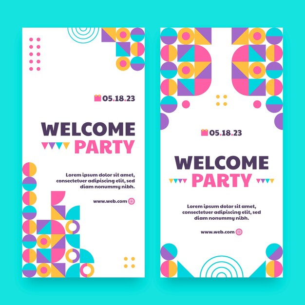 Banner vertical de fiesta de bienvenida de diseño plano