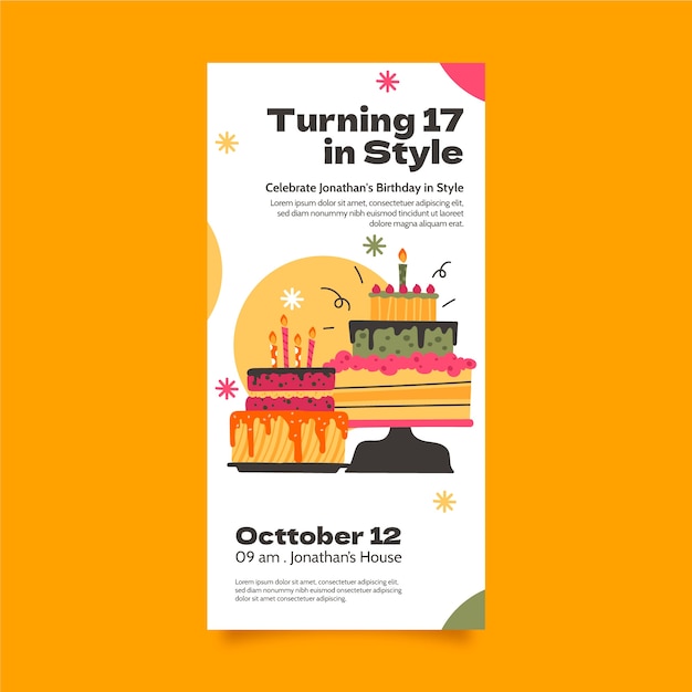 Banner vertical de fiesta de cumpleaños de diseño plano