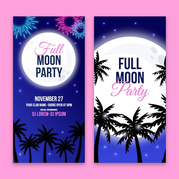 Banner vertical de fiesta de luna llena de diseño plano