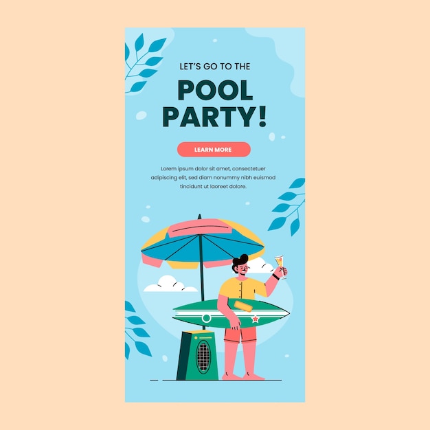 Vector gratuito banner vertical de fiesta en la piscina dibujado a mano