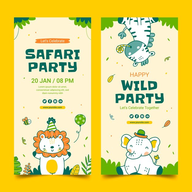 Banner vertical de fiesta de safari de textura dibujada a mano