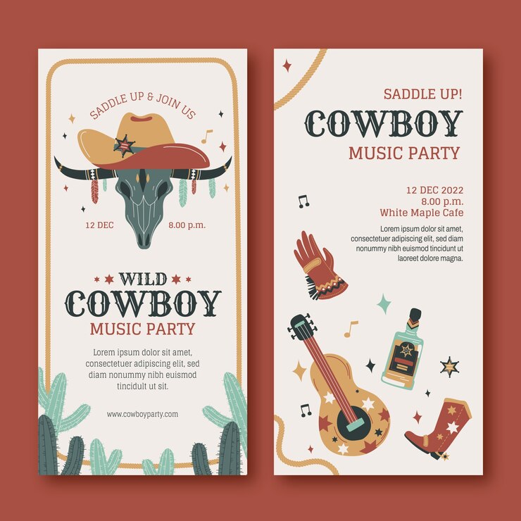 Vector gratuito banner vertical de fiesta vaquera dibujada a mano