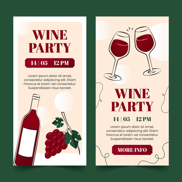 Banner vertical de fiesta de vino dibujado a mano