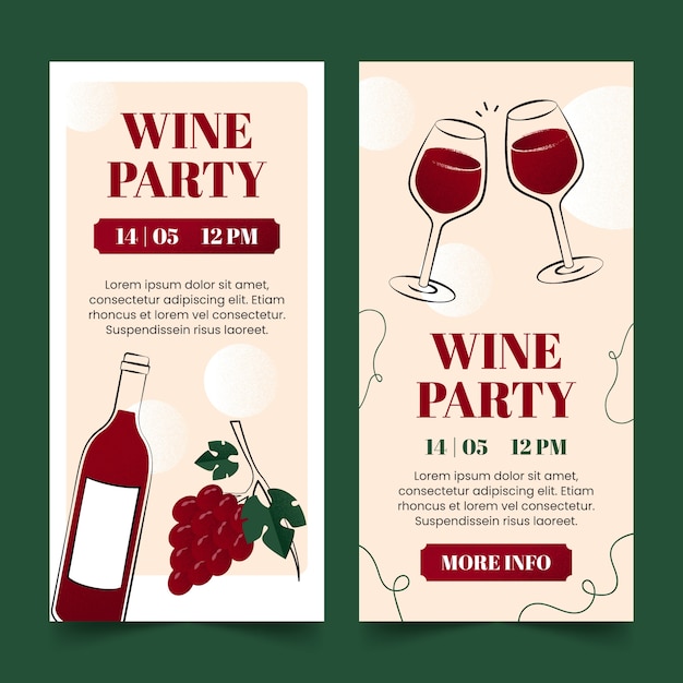 Banner vertical de fiesta de vino dibujado a mano