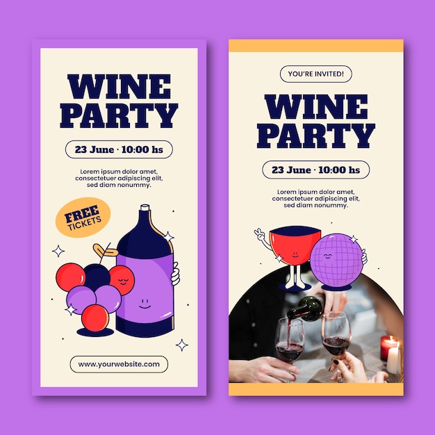 Vector gratuito banner vertical de fiesta de vino de diseño plano