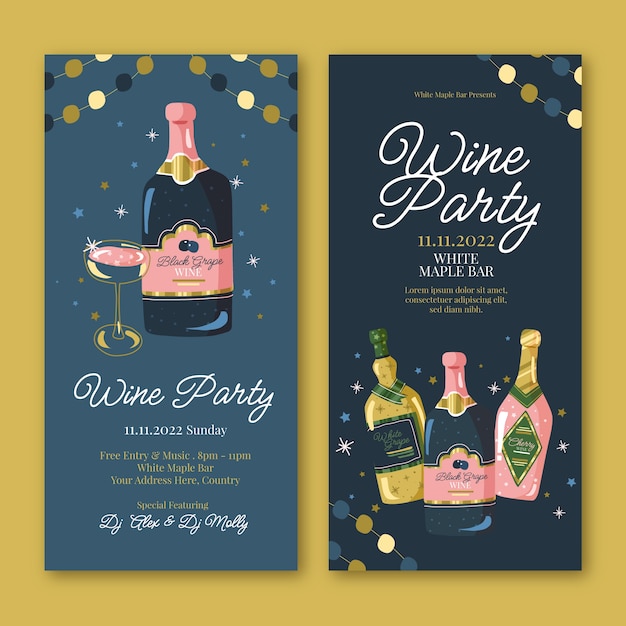 Banner vertical de fiesta de vino de lujo dibujado a mano