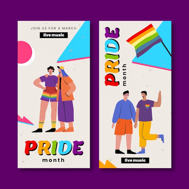 Banner vertical geométrico del mes del orgullo