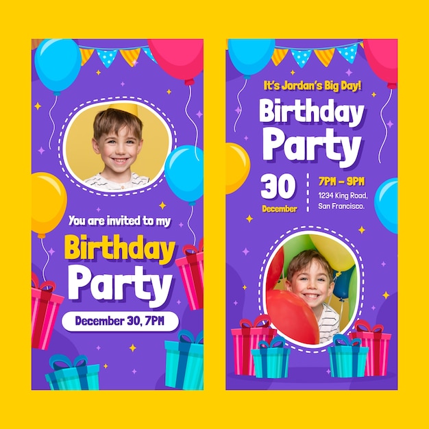 Vector gratuito banner vertical de globos de cumpleaños de diseño plano