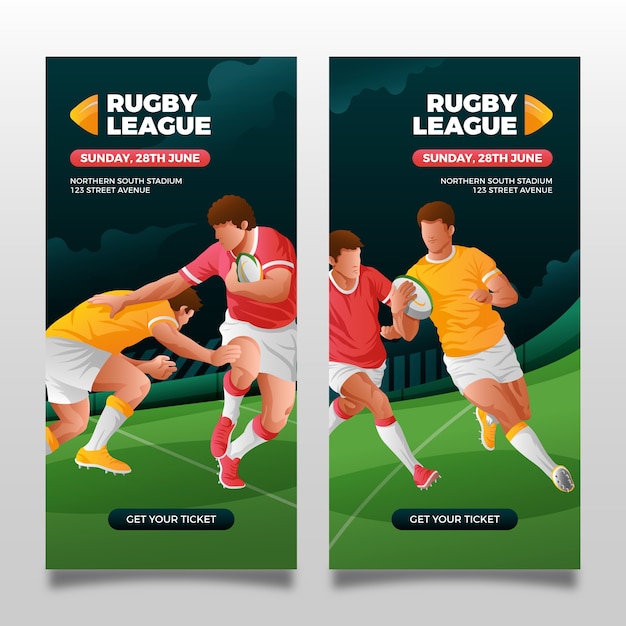 Vector gratuito banner vertical de jugadores de rugby degradado