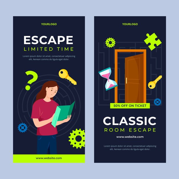 Banner vertical de sala de escape dibujado a mano