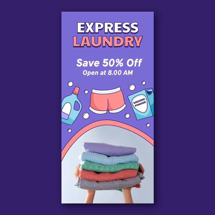 Vector gratuito banner vertical de servicio de lavandería dibujado a mano