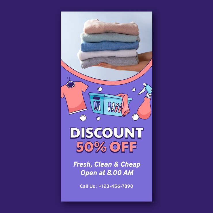 Vector gratuito banner vertical de servicio de lavandería dibujado a mano