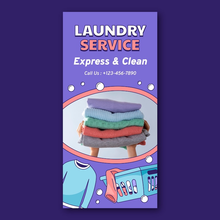 Vector gratuito banner vertical de servicio de lavandería dibujado a mano