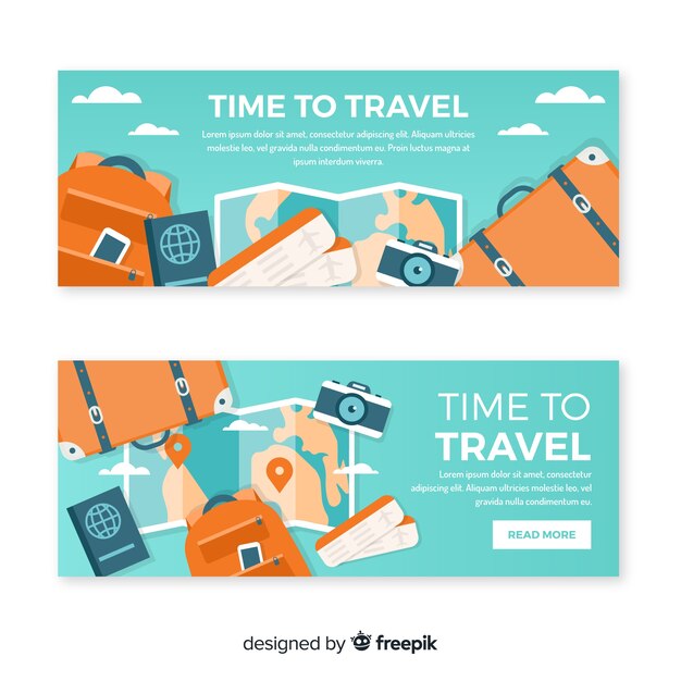 Banner de viaje en diseño plano
