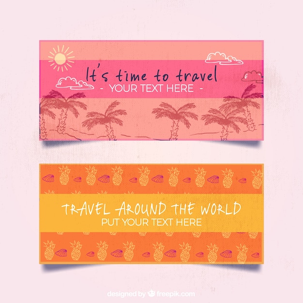 Banner de viaje rosa y naranja