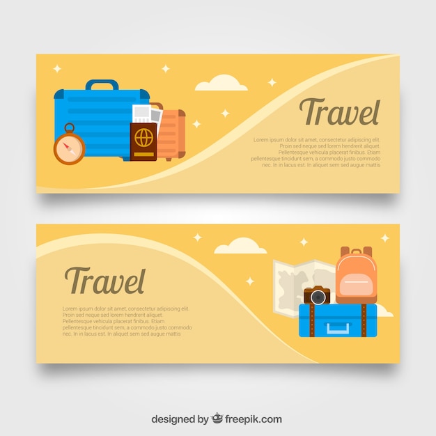 Vector gratuito banner de viajes con diseño plano