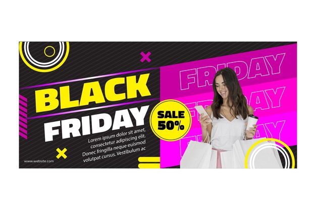 Vector gratuito banner de viernes negro modelo femenino