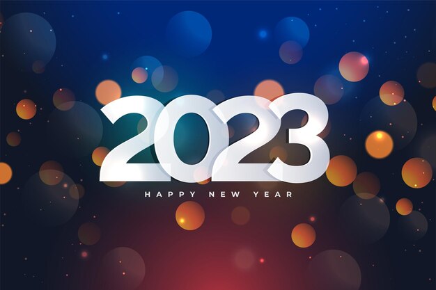 Banner de víspera de año nuevo 2023 con vector de efecto de luz bokeh