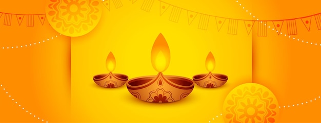 Banner web decorativo amarillo naranja diwali