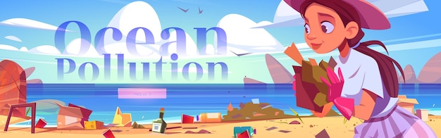 Banner de web de dibujos animados de contaminación del océano