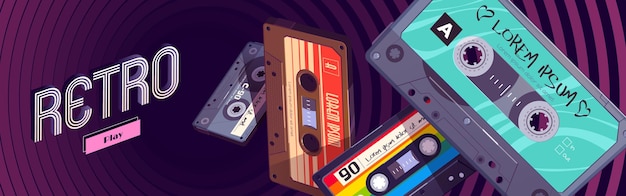 Banner de web de dibujos animados retro mixtapes