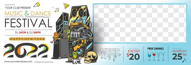 Banner web de evento de fiesta de música navideña de año nuevo para 2022