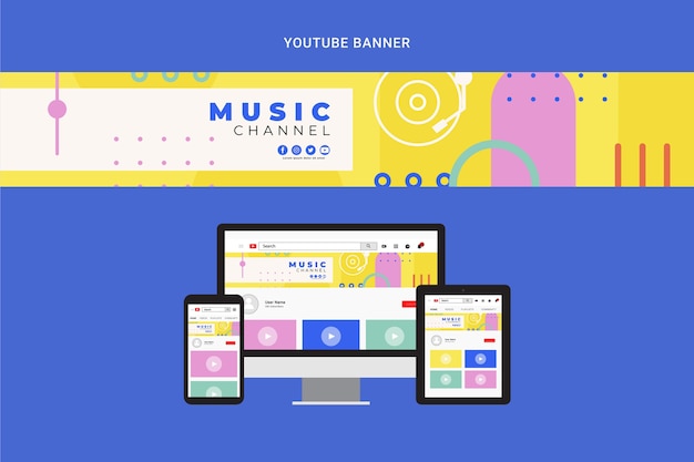 Vector gratuito banner de youtube de diseño plano