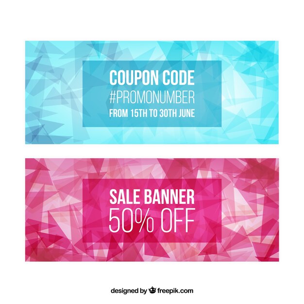 Vector gratuito banners abstractos azul y rosa de descuento