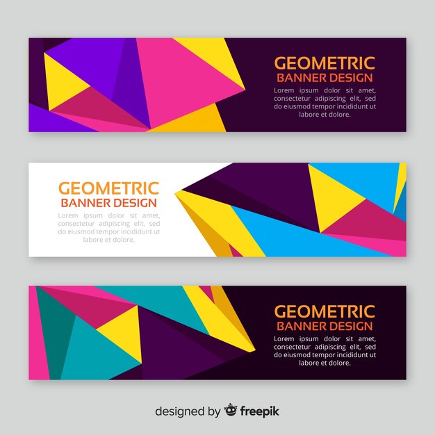 Banners abstractos coloridos con diseño geométrico