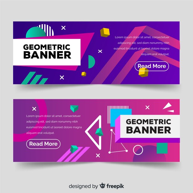 Banners abstractos coloridos con formas geométricas