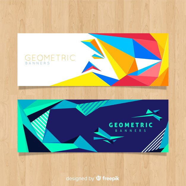 Banners abstractos coloridos con formas geométricas