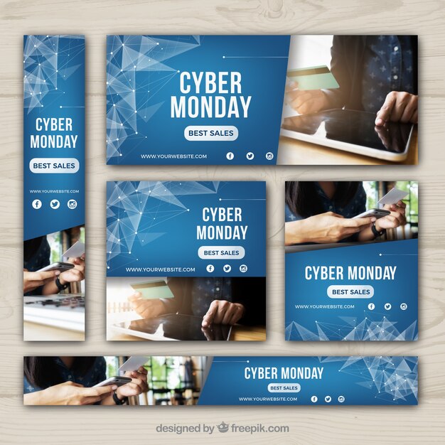 Banners abstractos de cyber monday