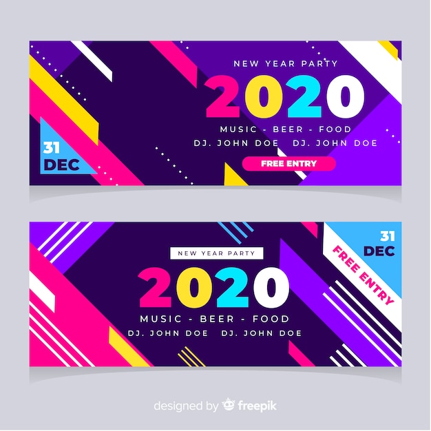 Banners abstractos de fiesta de año nuevo 2020