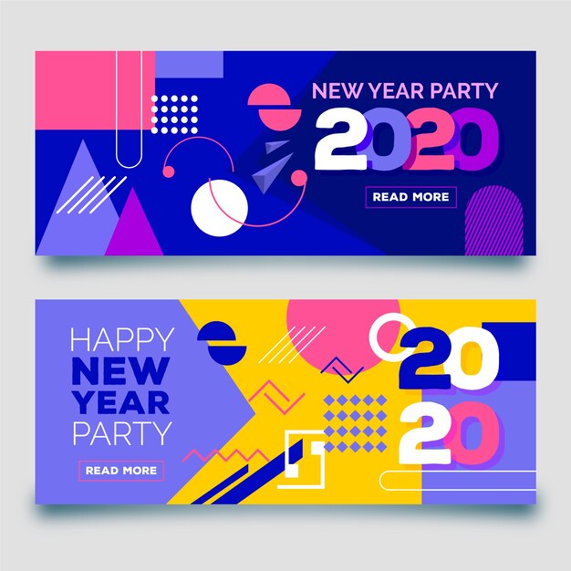 Banners abstractos de fiesta de año nuevo 2020