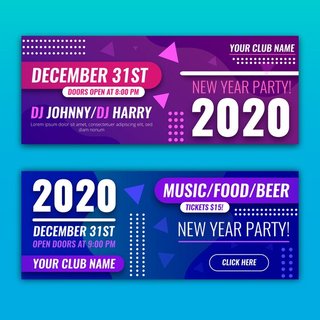 Banners abstractos de fiesta de año nuevo 2020