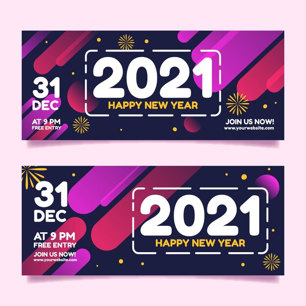 Banners abstractos de fiesta de año nuevo 2021