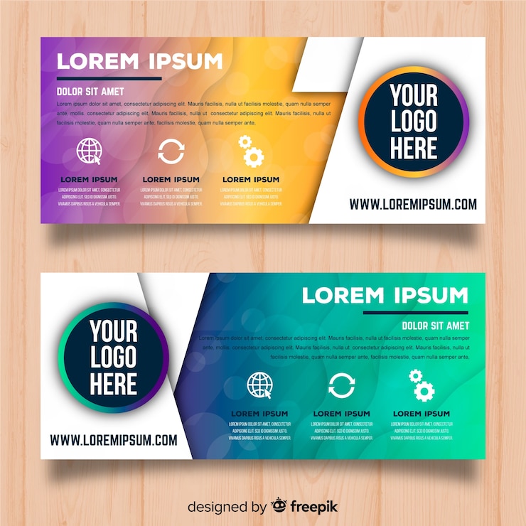 Vector gratuito banners abstractos con formas coloridas