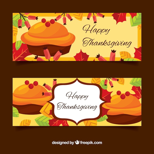 Vector gratuito banners de acción de gracias con pasteles