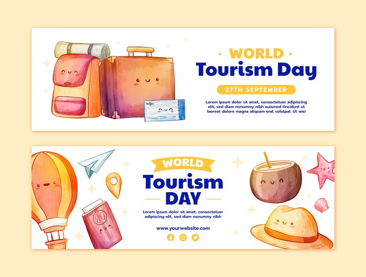 Vector gratuito banners de acuarela para la celebración del día mundial del turismo.