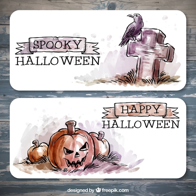 Vector gratuito banners de acuarela de halloween