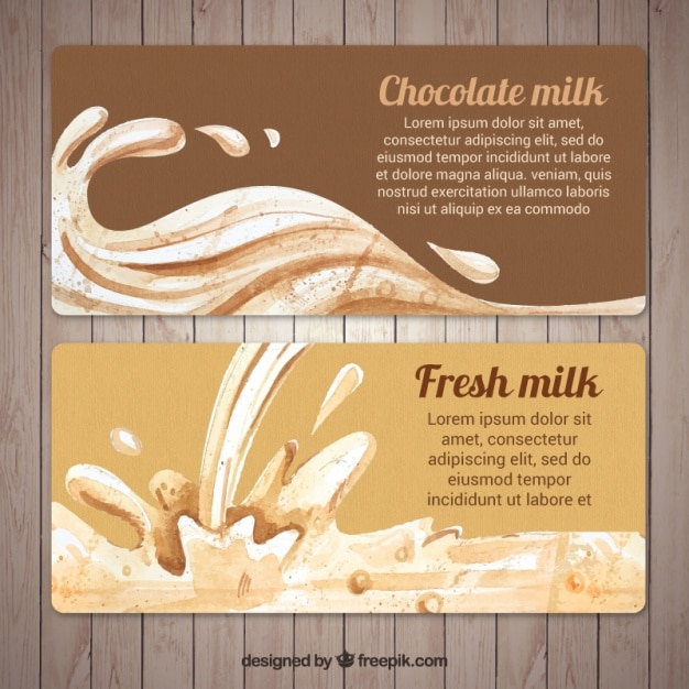 Vector gratuito banners de acuarela de leche fresca en tonos marrones