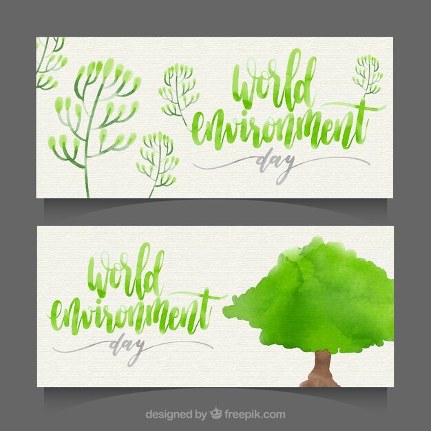 Banners de acuarela listos para el día mundial del medio ambiente