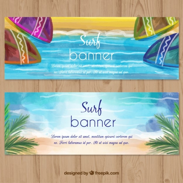 Banners en acuarela de surf