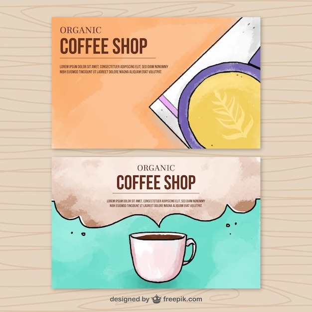 Vector gratuito banners de acuarela de taza de café