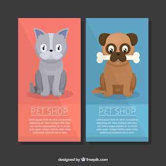 Banners adorables con animales planos vector gratuito
