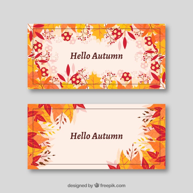 Vector gratuito banners adorables de bienvenida al otoño con diseño plano
