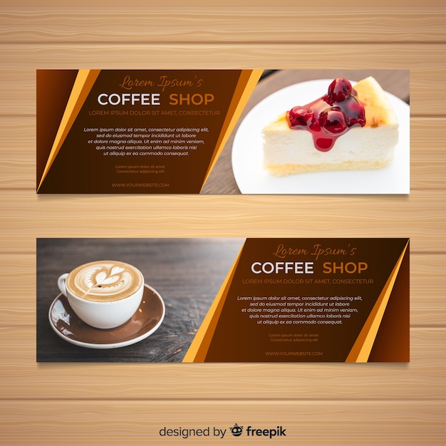 Vector gratuito banners adorables de cafetería con foto